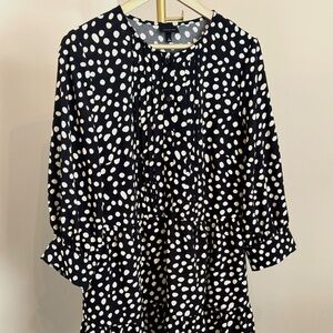 Who What Wear Black Polka Dot Mini Dress – Size L – Tie Neck, 3/4 Sleeve